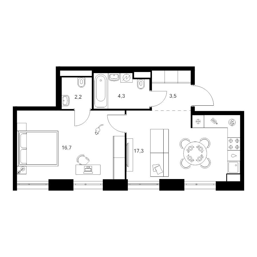 2 ккв (Евро) 44 м²