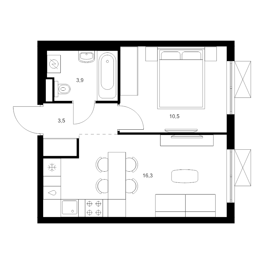 2 ккв (Евро) 34,2 м²