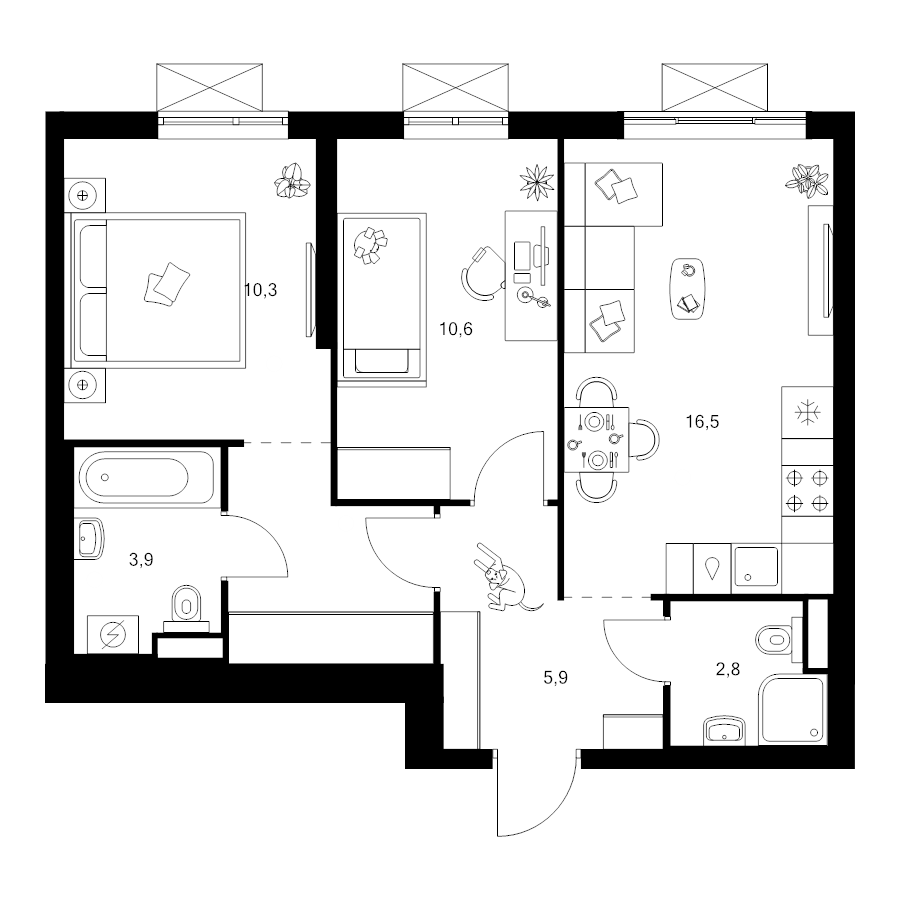 3 ккв (Евро) 55,2 м²