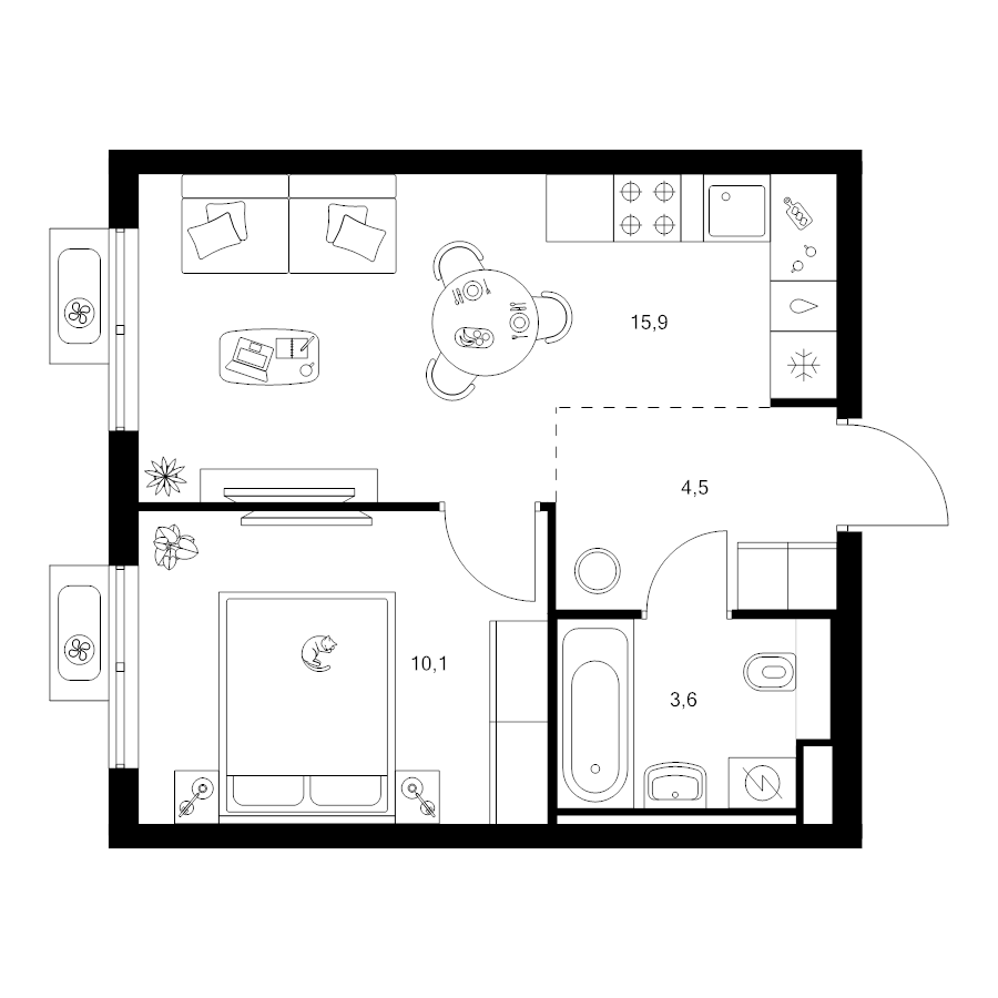 2 ккв (Евро) 34,1 м²
