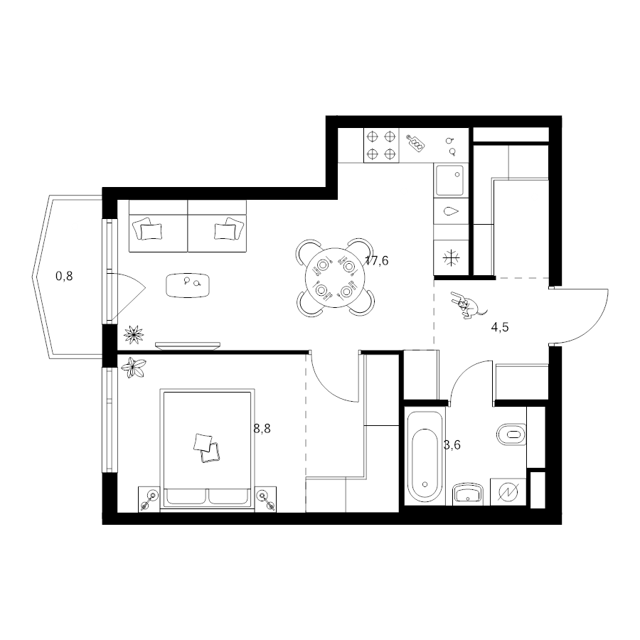 2 ккв (Евро) 42,5 м²