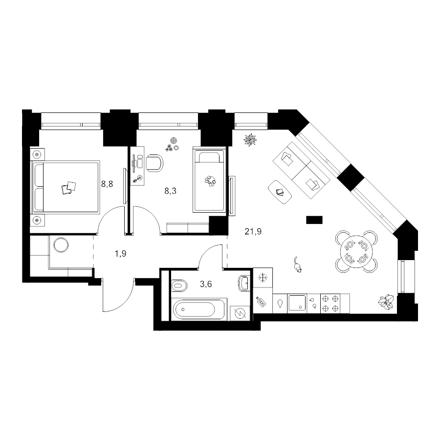 3 ккв (Евро) 50,8 м²