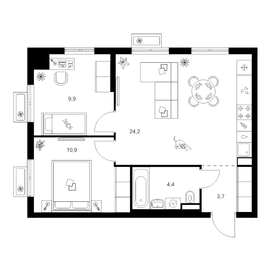 3 ккв (Евро) 53,1 м²