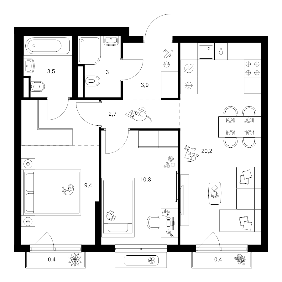 3 ккв (Евро) 58,7 м²