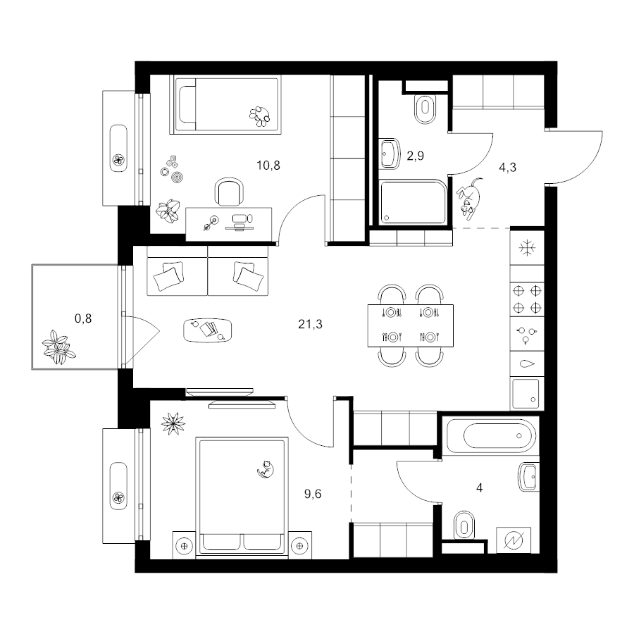 3 ккв (Евро) 56,4 м²