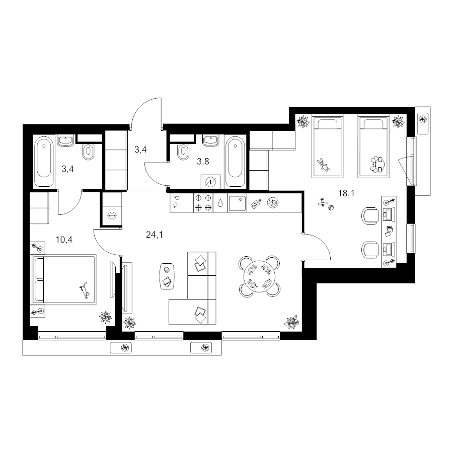 3 ккв (Евро) 63,2 м²
