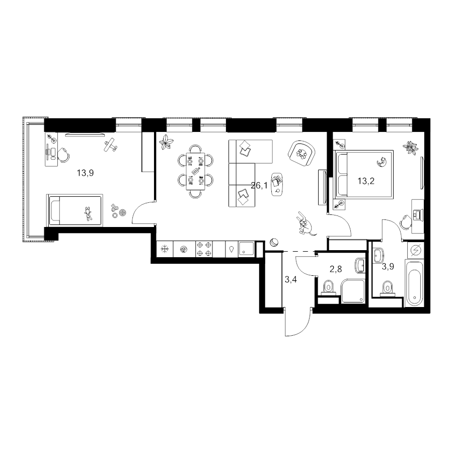 3 ккв (Евро) 63,3 м²