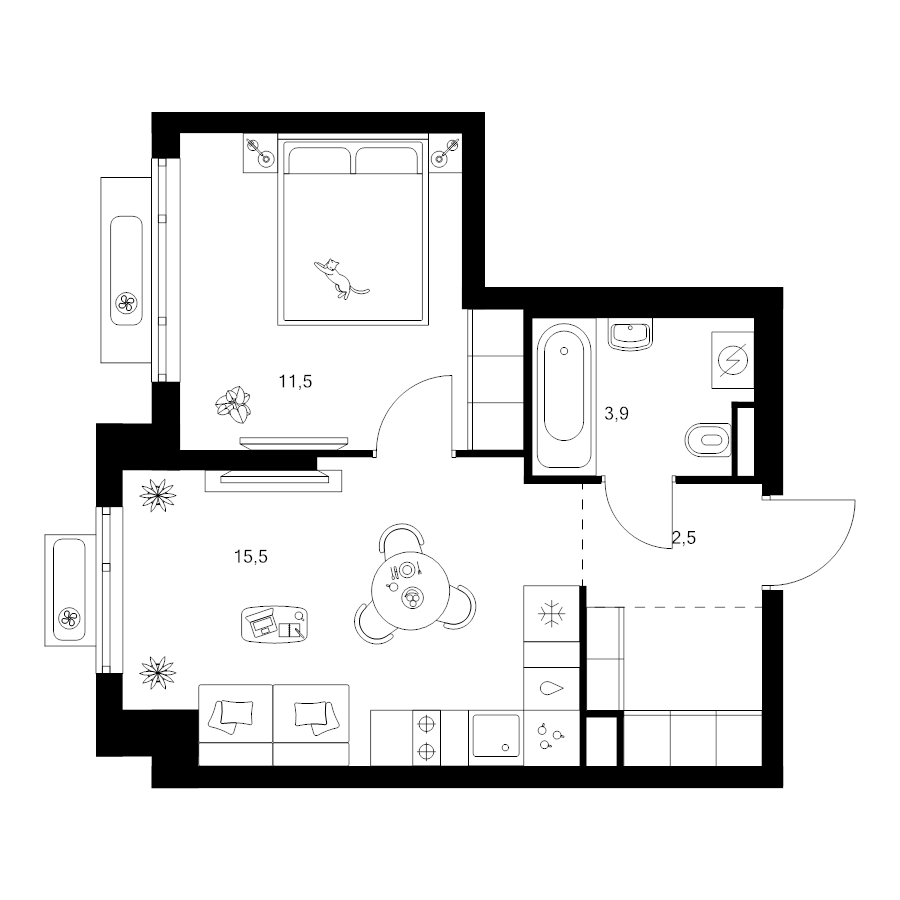 2 ккв (Евро) 36,4 м²