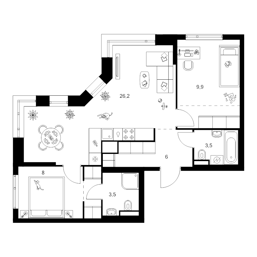 3 ккв (Евро) 62,6 м²