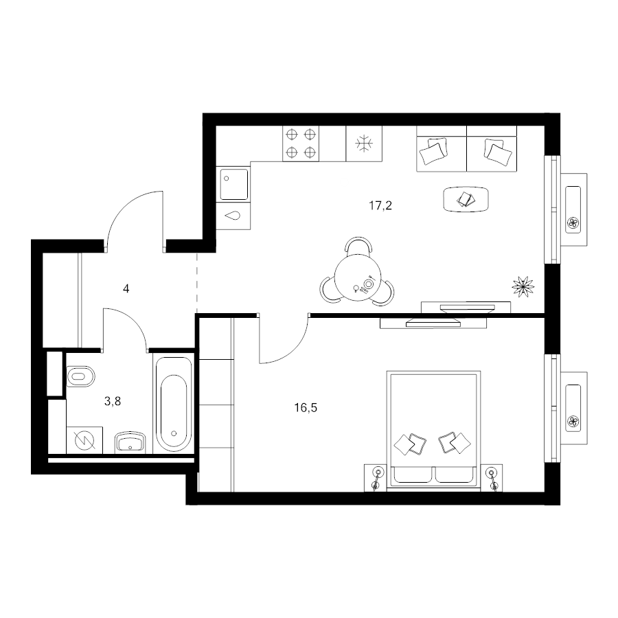 2 ккв (Евро) 41,5 м²