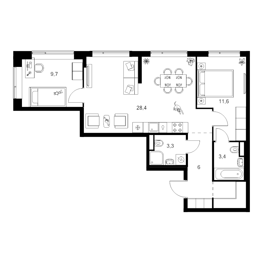 3 ккв (Евро) 65,2 м²