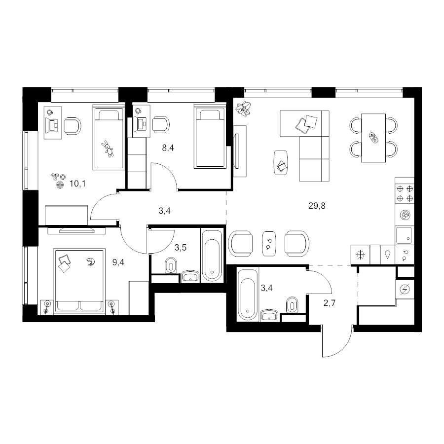 4 ккв (Евро) 73,6 м²
