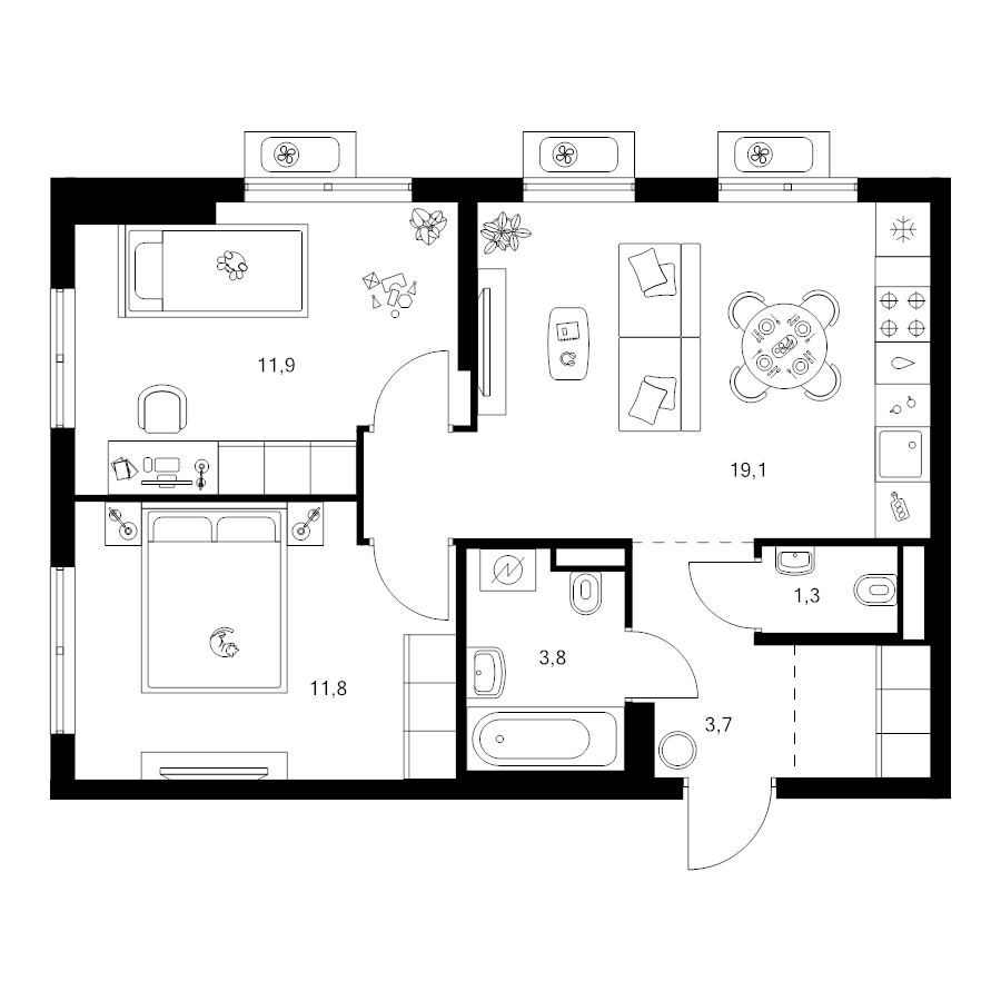 3 ккв (Евро) 53,7 м²