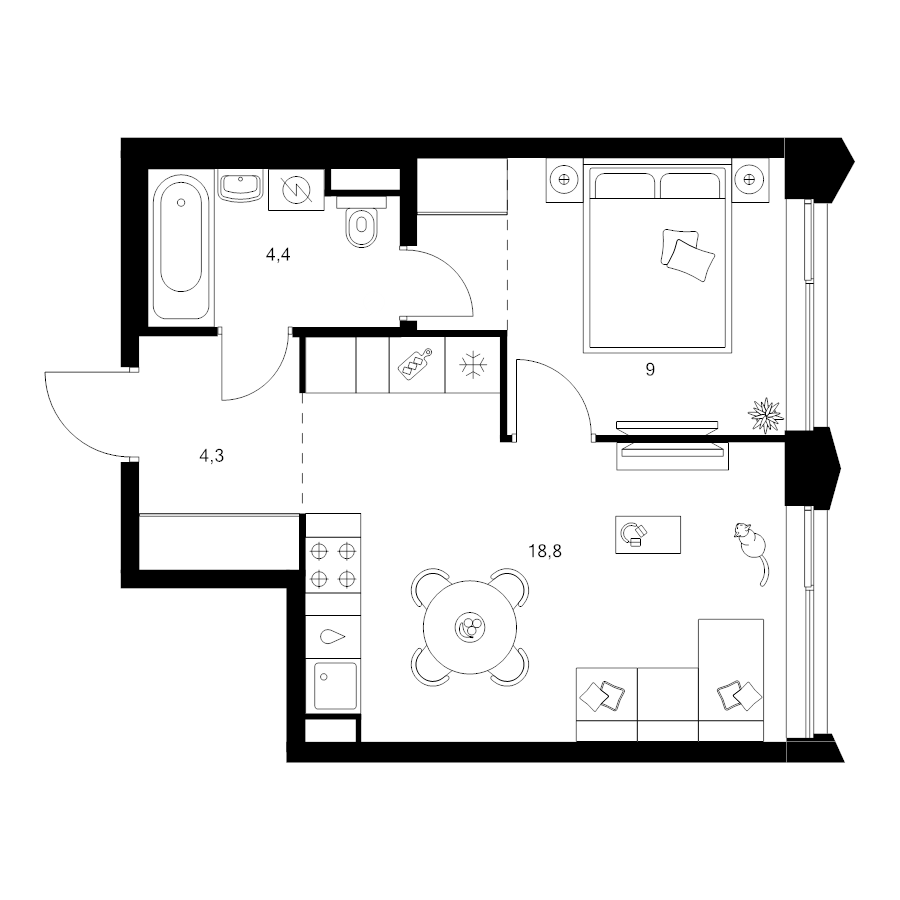 2 ккв (Евро) 38,4 м²