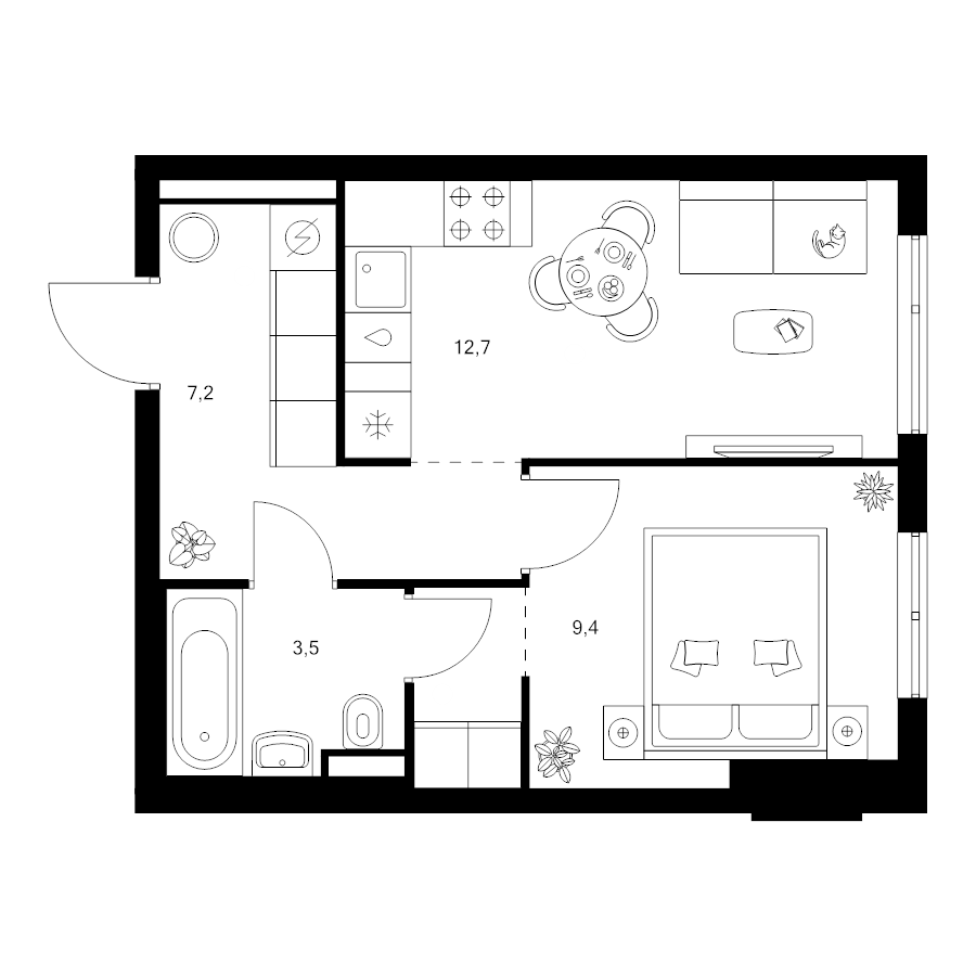1 ккв 34,6 м²
