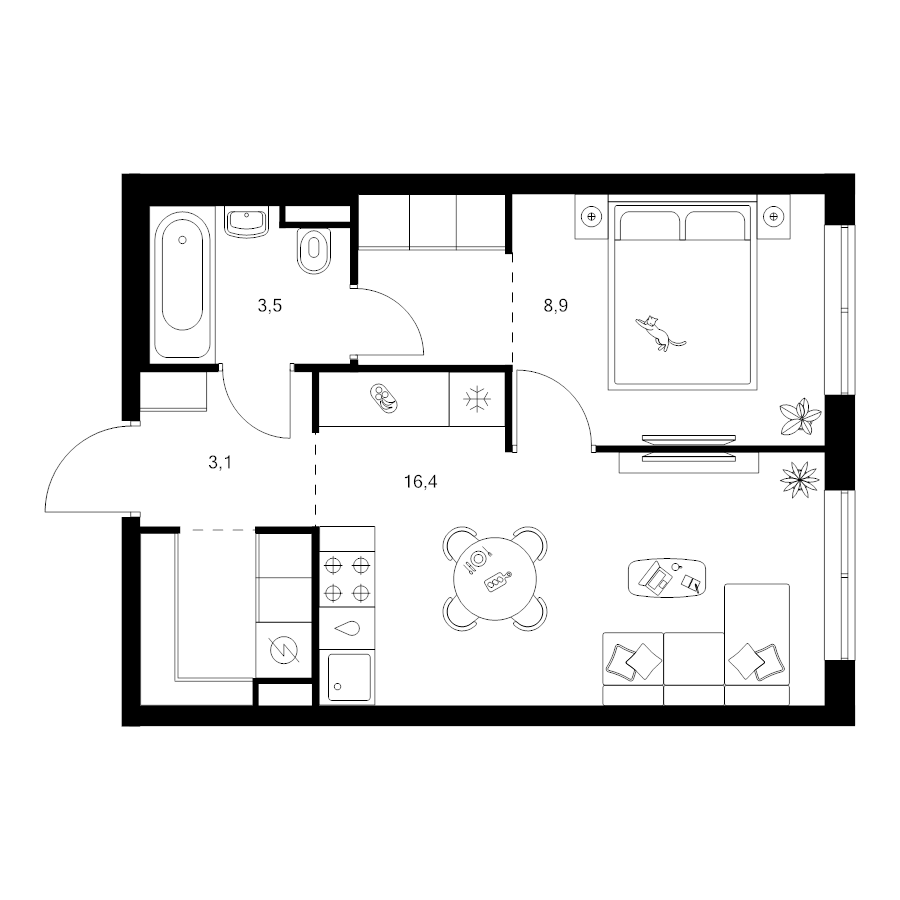 2 ккв (Евро) 38,1 м²