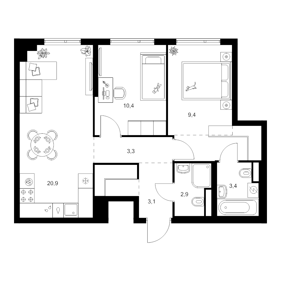 3 ккв (Евро) 60,2 м²