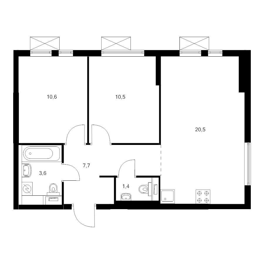 3 ккв (Евро) 54,5 м²