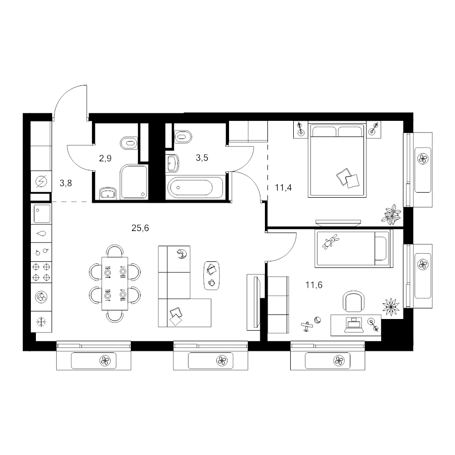 3 ккв (Евро) 61,3 м²