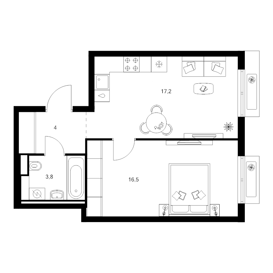 2 ккв (Евро) 41,5 м²