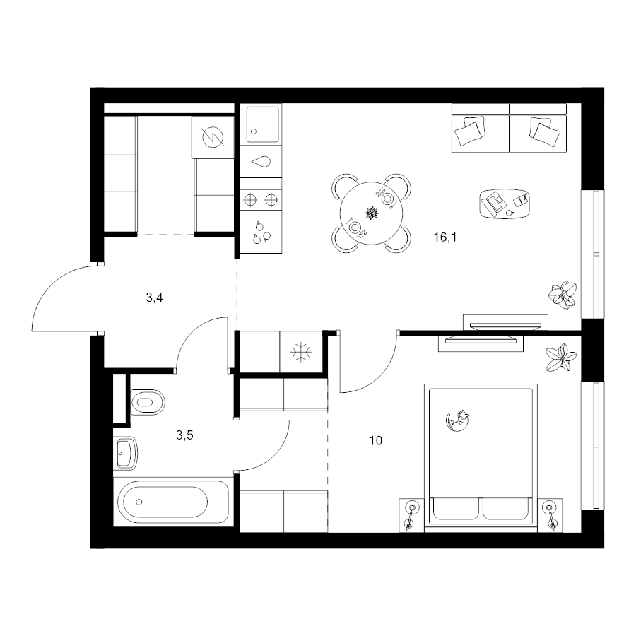 2 ккв (Евро) 38,7 м²