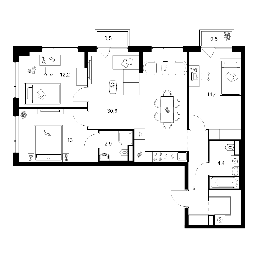 4 ккв (Евро) 87,8 м²