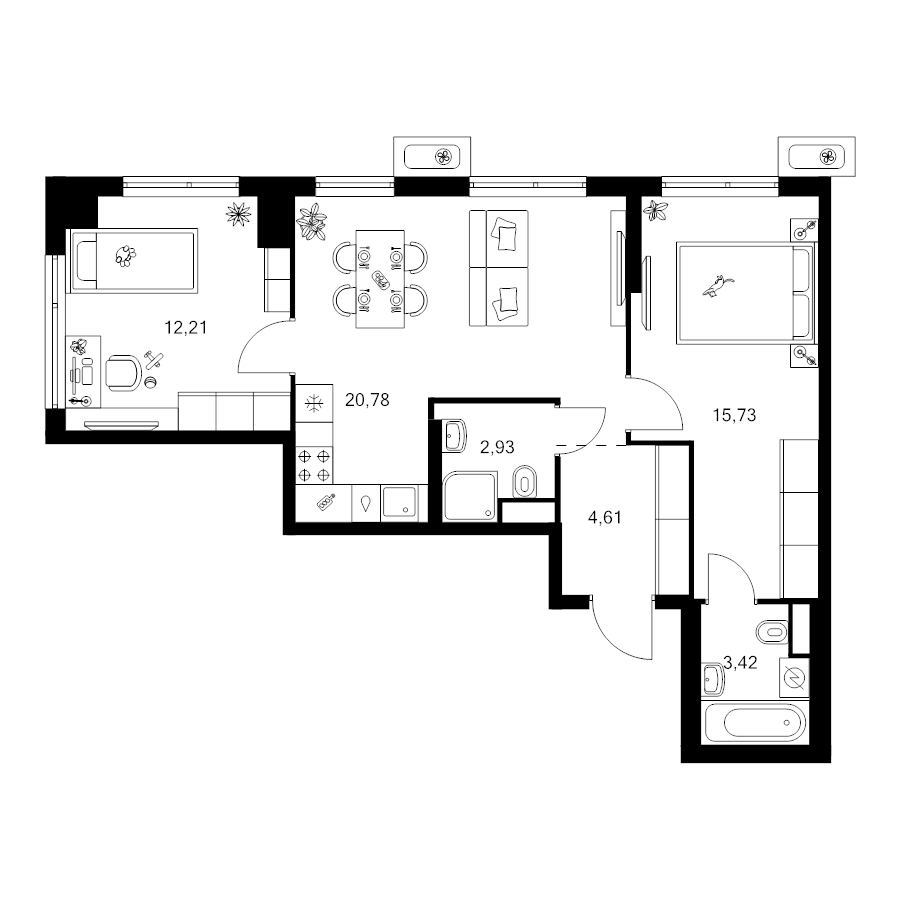 3 ккв (Евро) 59,7 м²