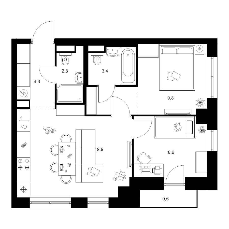 3 ккв (Евро) 52,9 м²