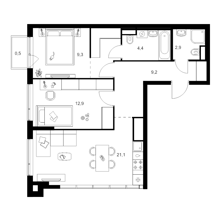 3 ккв (Евро) 64,5 м²