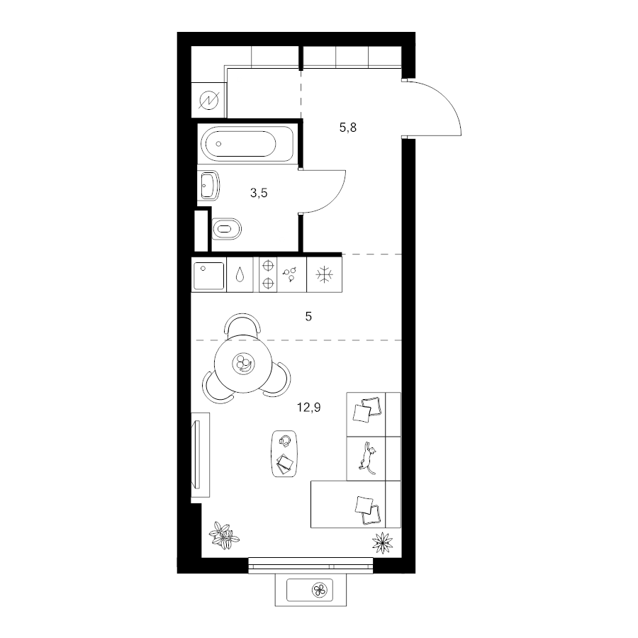 Студия 29,4 м²