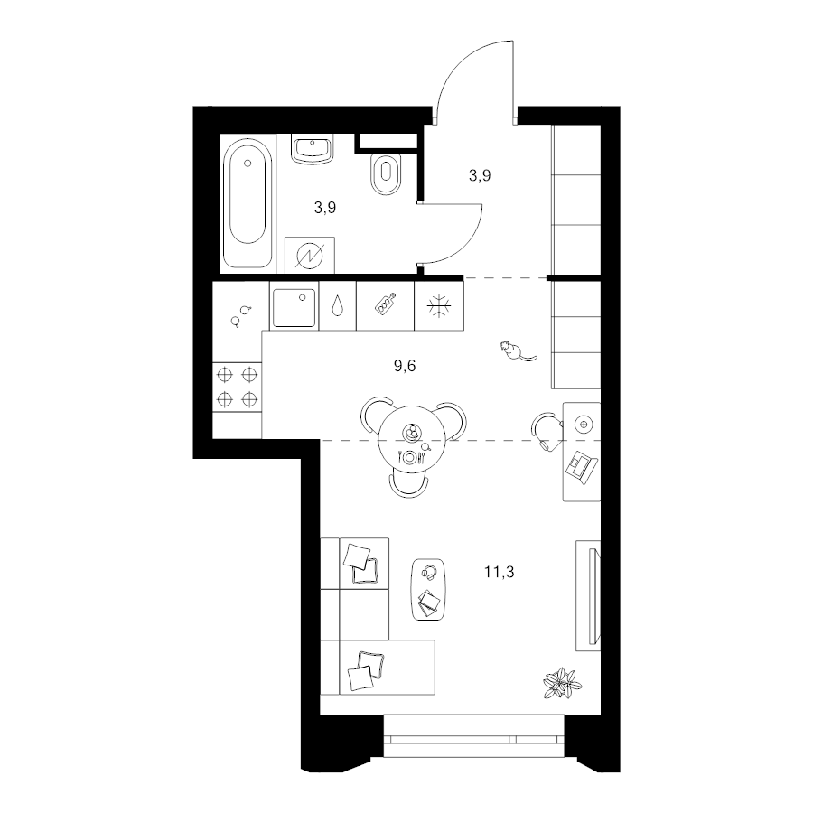 Студия 28,7 м²