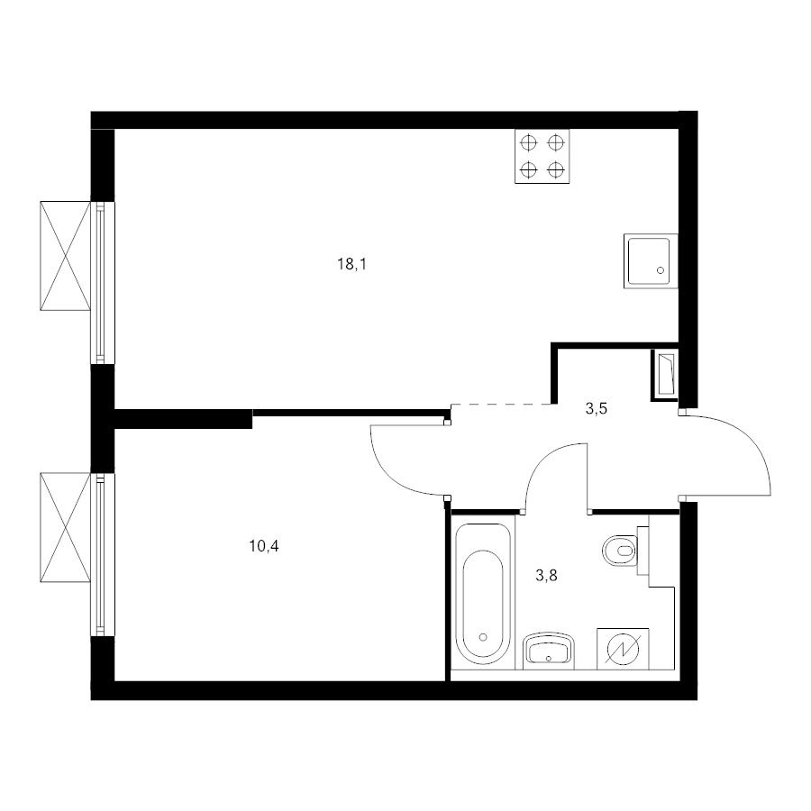 2 ккв (Евро) 34,8 м²