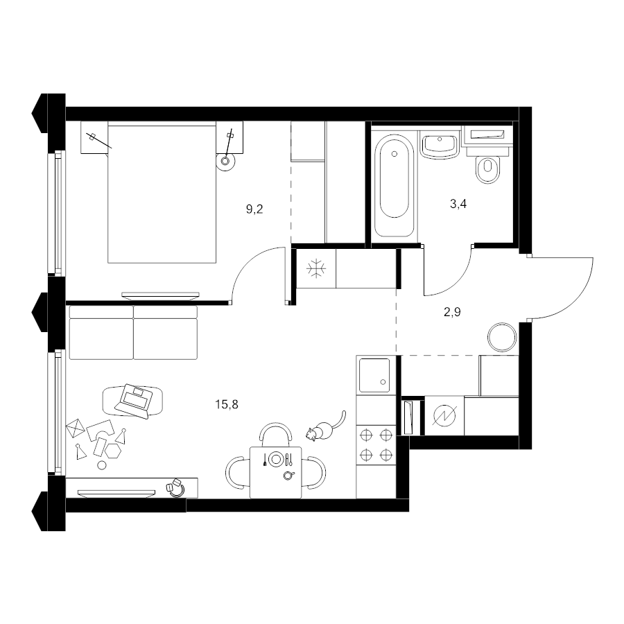 2 ккв (Евро) 35,2 м²