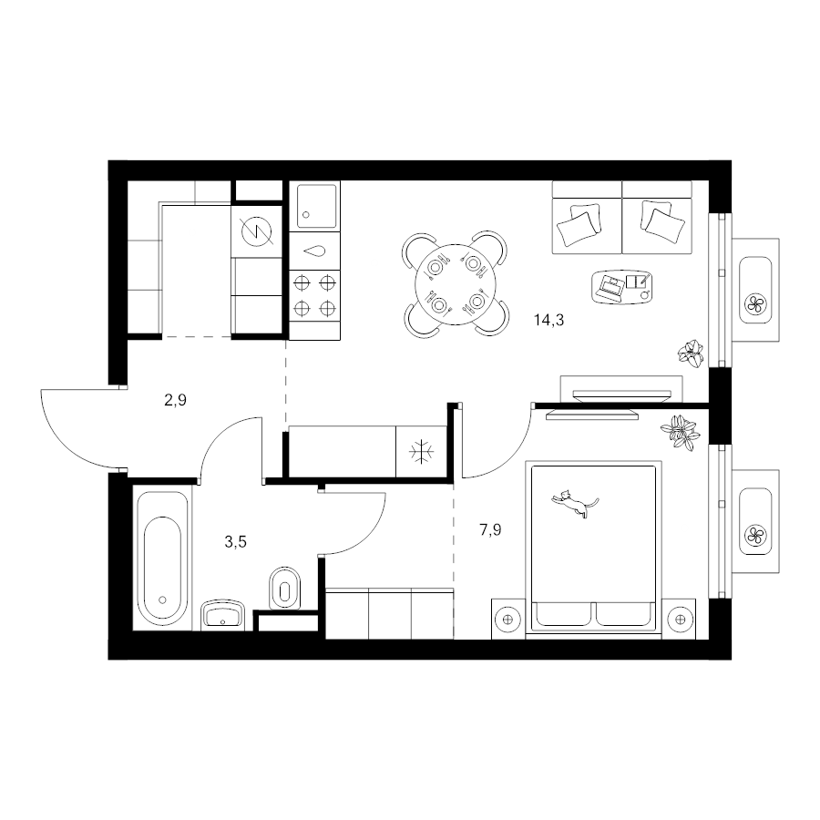 1 ккв 34,4 м²