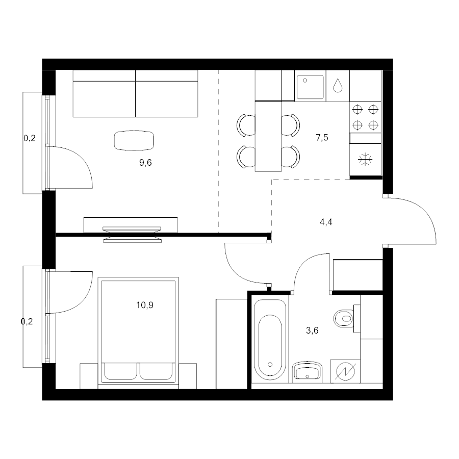 2 ккв (Евро) 36,4 м²
