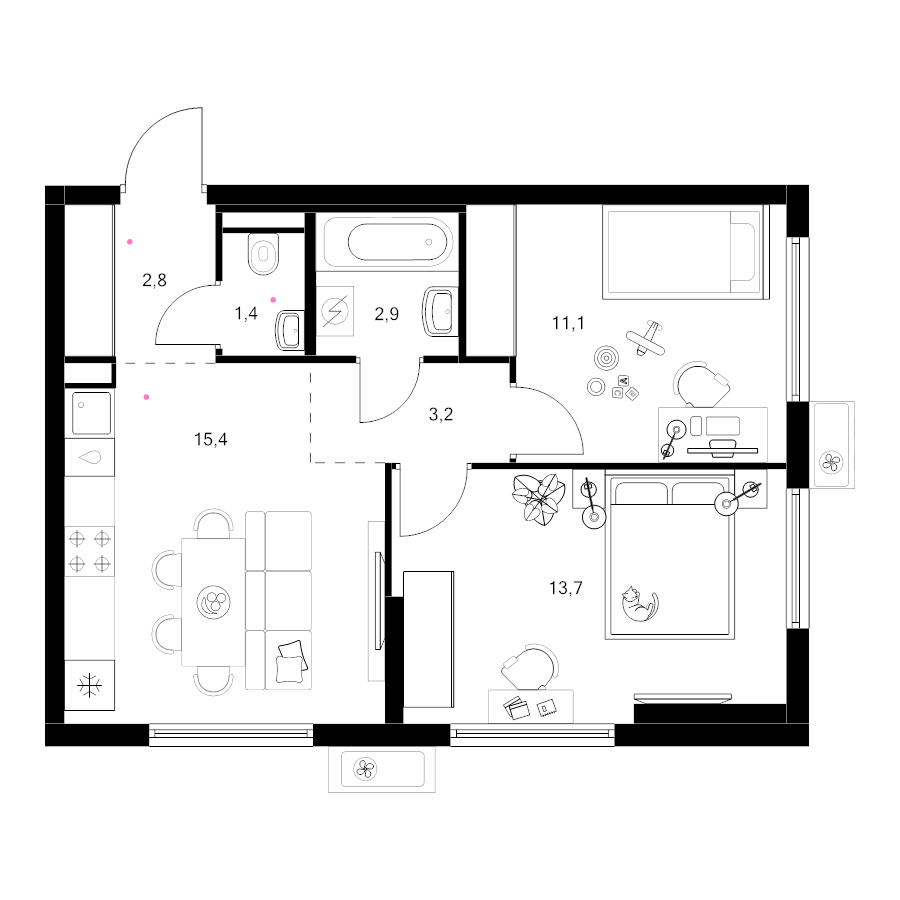 3 ккв (Евро) 50,5 м²