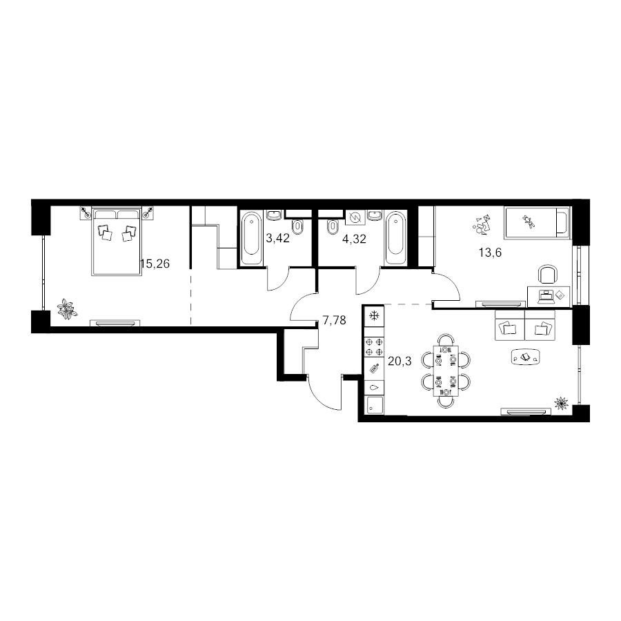 3 ккв (Евро) 73,6 м²