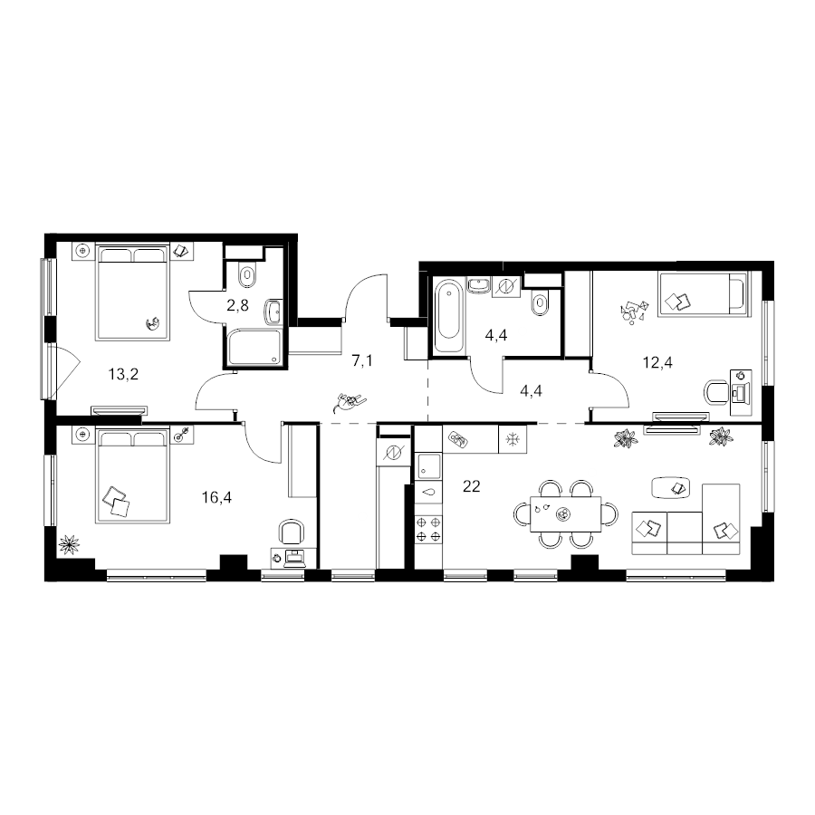 4 ккв (Евро) 88,1 м²