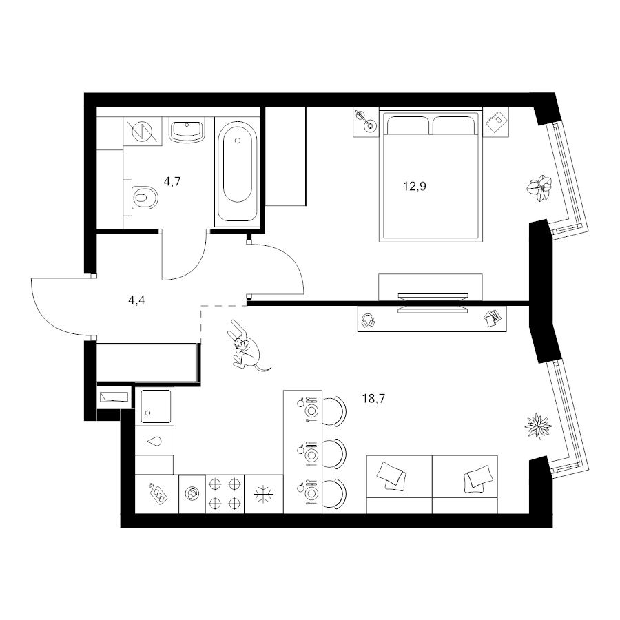 2 ккв (Евро) 40,7 м²