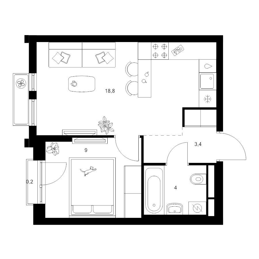 2 ккв (Евро) 35,4 м²