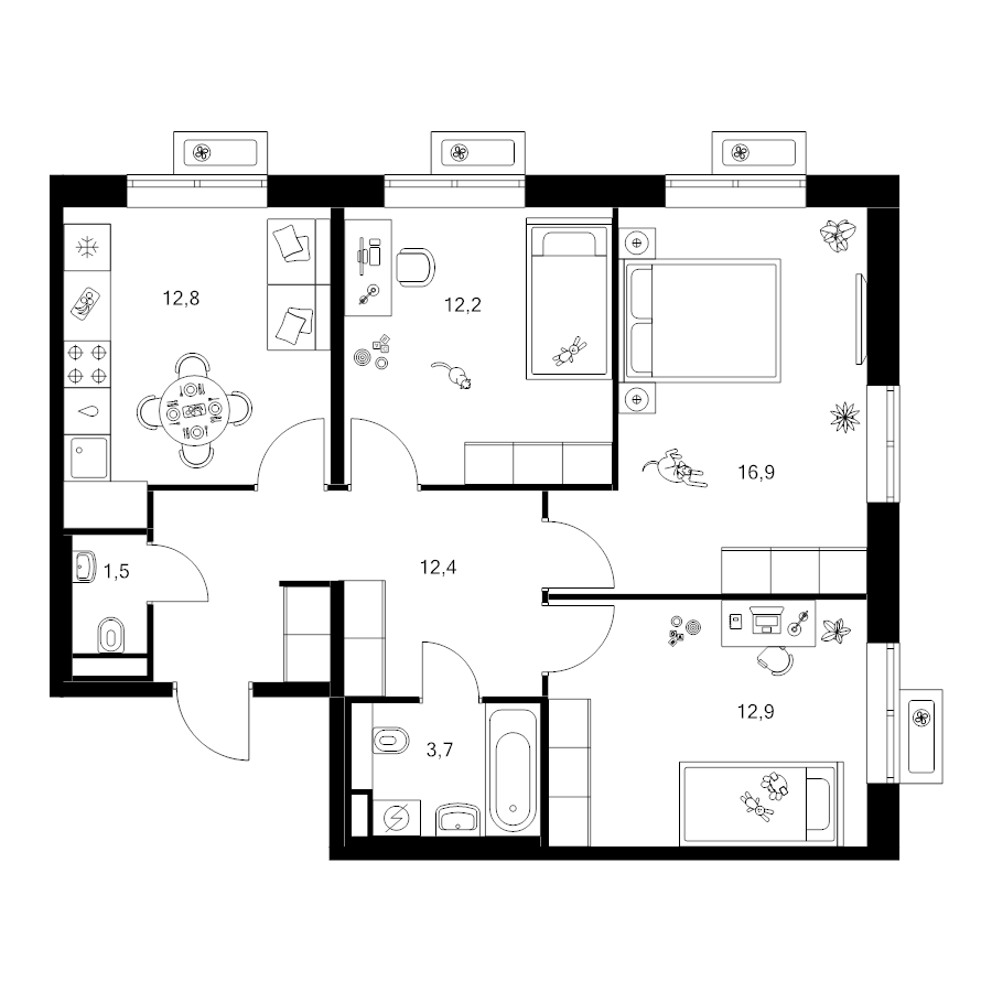 3 ккв 72,4 м²