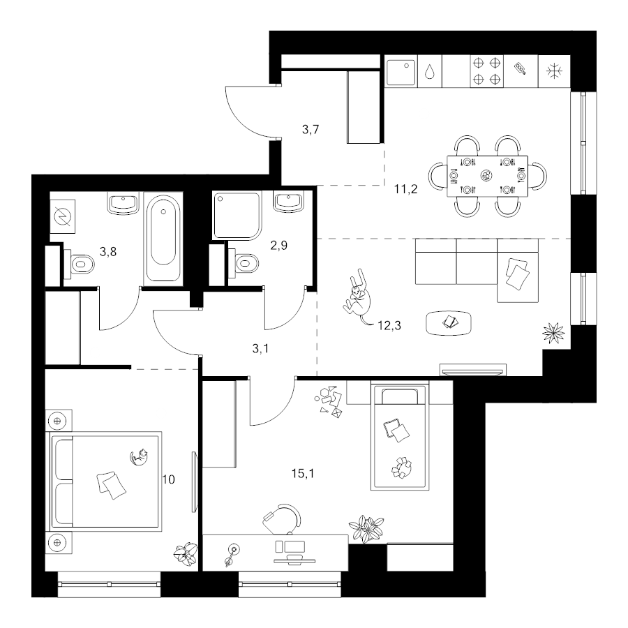 3 ккв (Евро) 65,7 м²