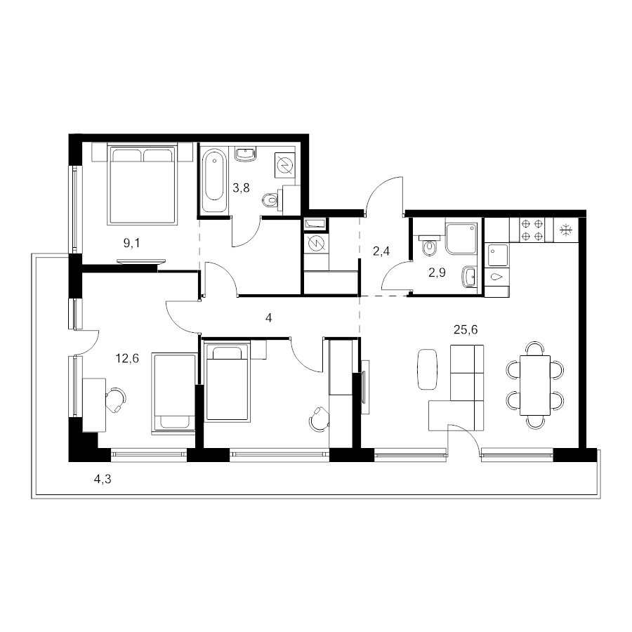 4 ккв (Евро) 82,3 м²