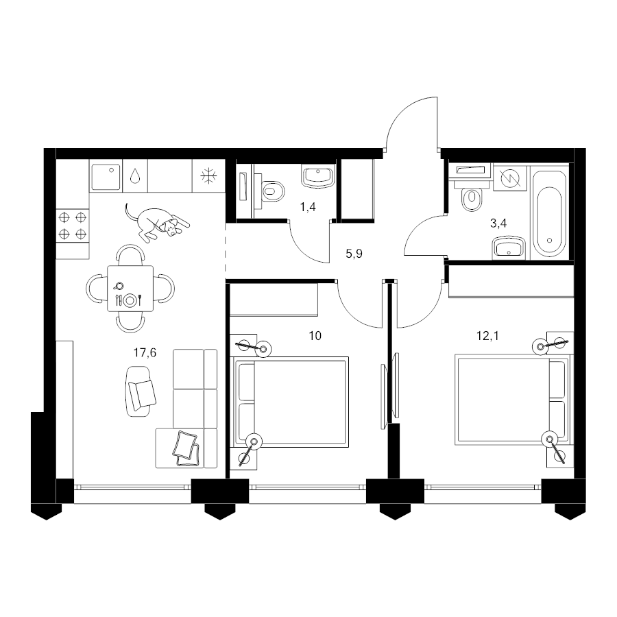 3 ккв (Евро) 50,4 м²