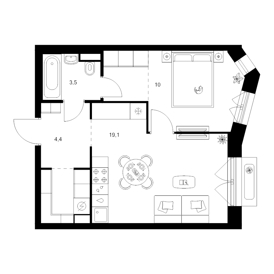 2 ккв (Евро) 43,4 м²