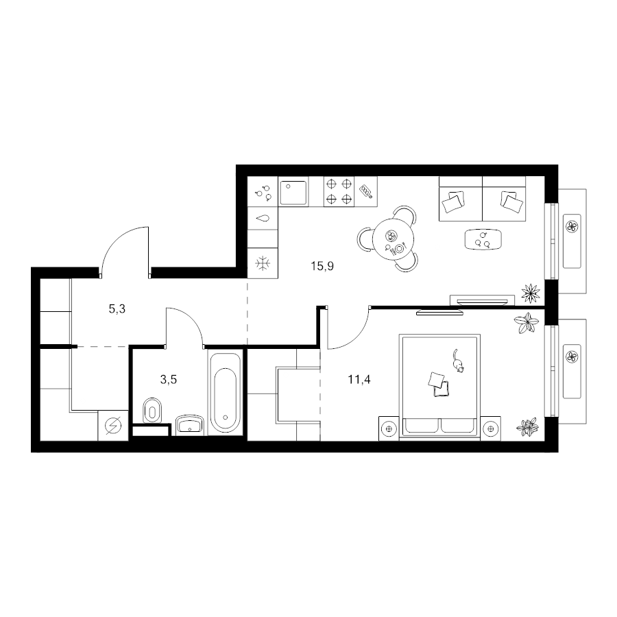 2 ккв (Евро) 41,8 м²