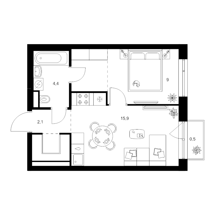2 ккв (Евро) 37,7 м²