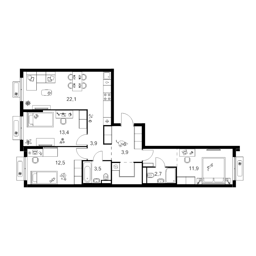 4 ккв (Евро) 84,8 м²