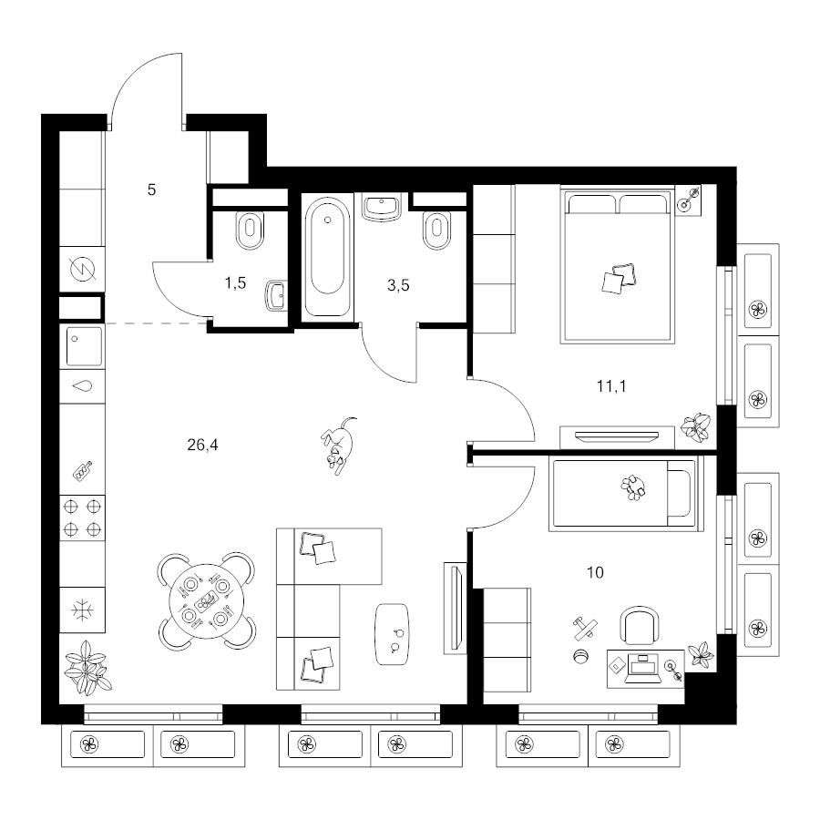 3 ккв (Евро) 57,5 м²