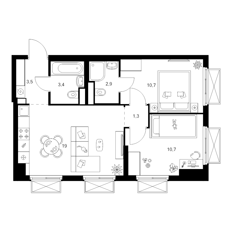 3 ккв (Евро) 51,5 м²